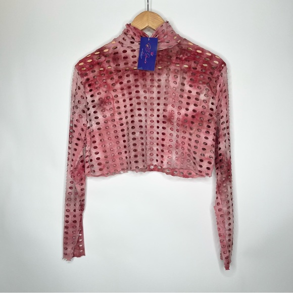 NWT VIN VIN BC JEWELS EYELET LONGSLEEVE CROP TOP MEDIUM PINK TIE DYE - Picture 3 of 4